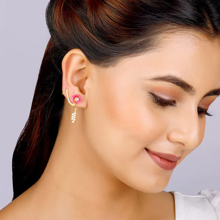 Golden Pink Brahma Kamal Convertible Cuff Earrings Giva