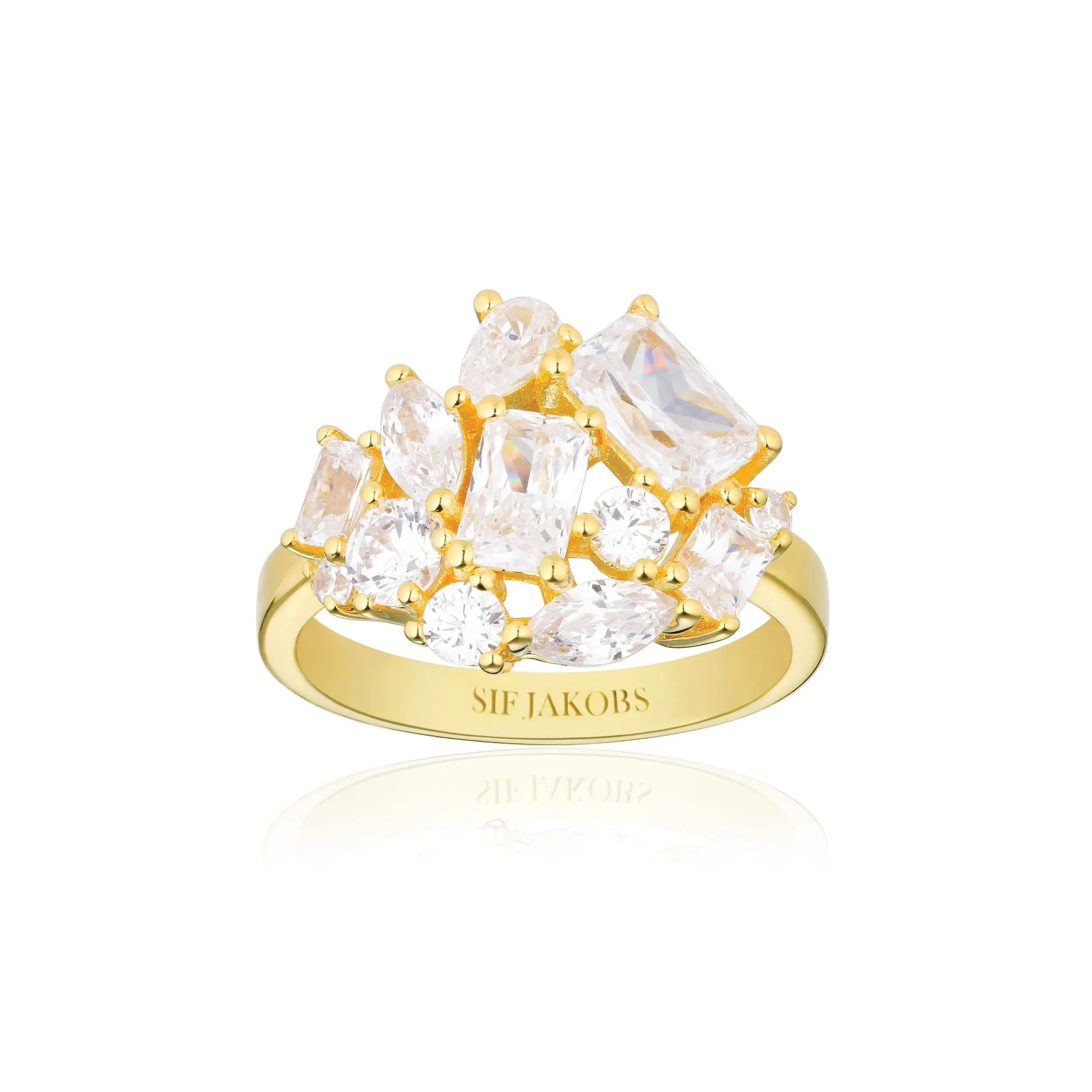 Ivrea Grande 18K Gold Plated Ring w. Zirconias