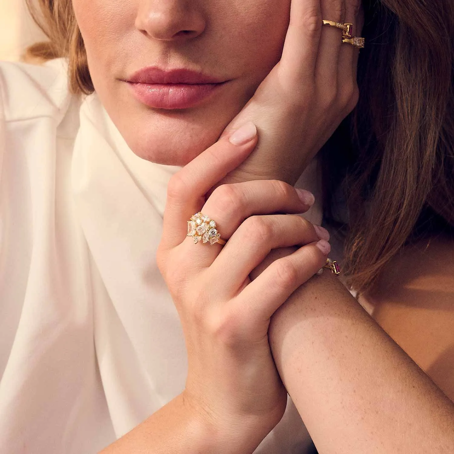 Ivrea Grande 18K Gold Plated Ring w. Zirconias