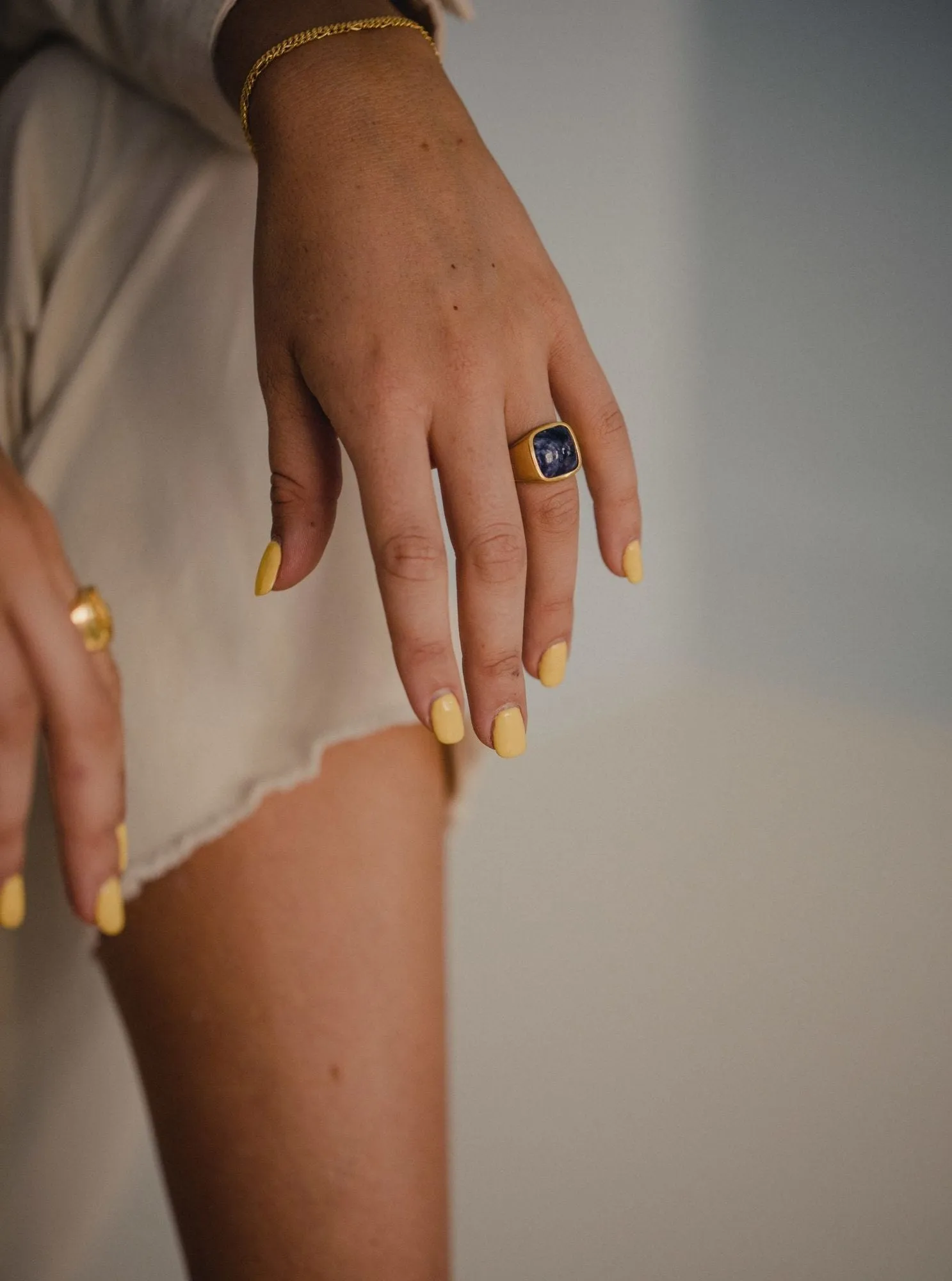 IX Cushion Signet Charoite Gold Plated Ring