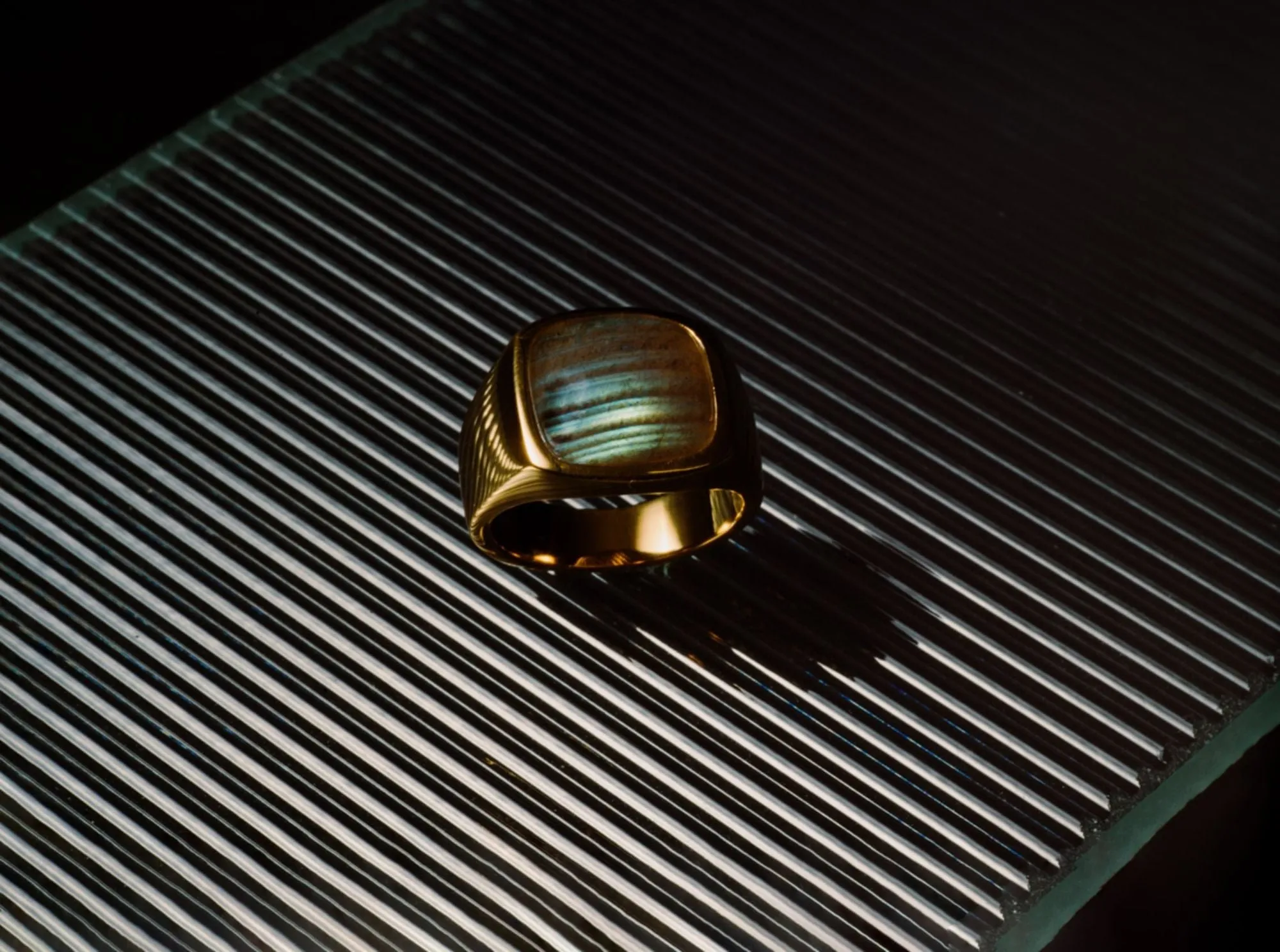 IX Cushion Signet Labradorite Gold Plated Ring