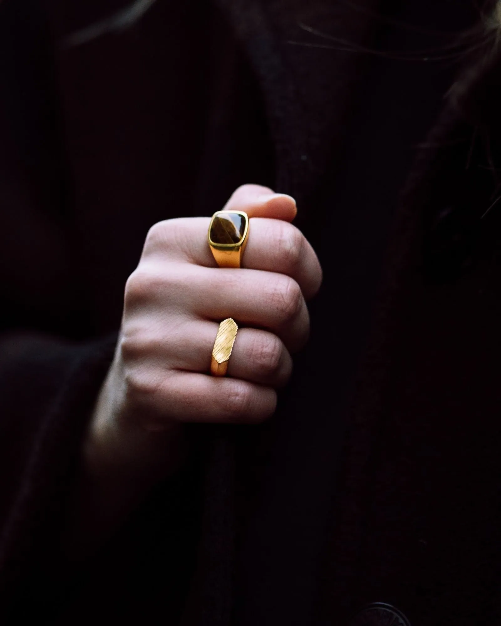 IX Mini Brushed Hexagon Gold Plated Ring