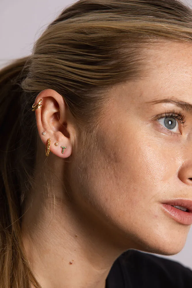 IX T 22K Gold Plated Stud w. Zirconia