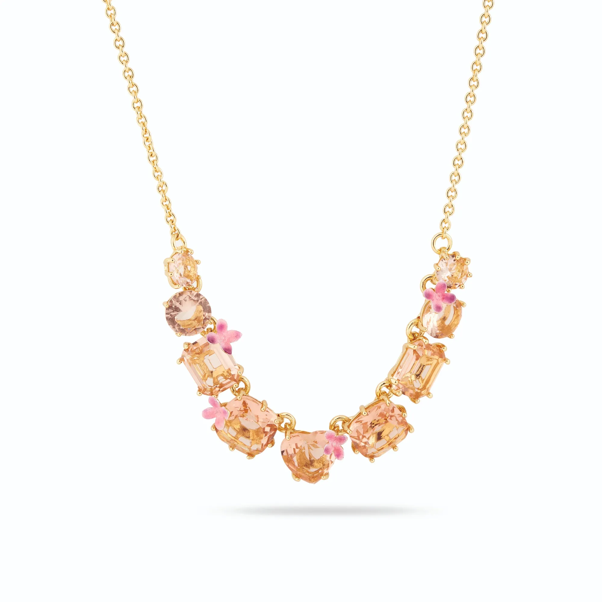 Les Nereides Apricot Peach Diamantine Flower 9 Stone Necklace