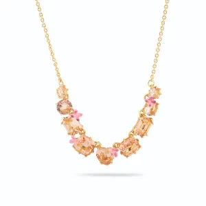 Les Nereides Apricot Peach Diamantine Flower 9 Stone Necklace
