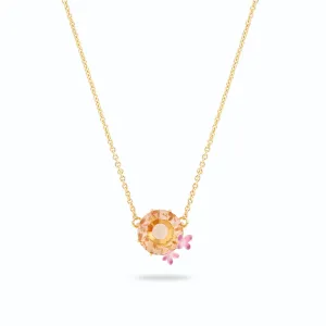 Les Nereides Apricot Peach Diamantine Flower and Round Stone Necklace