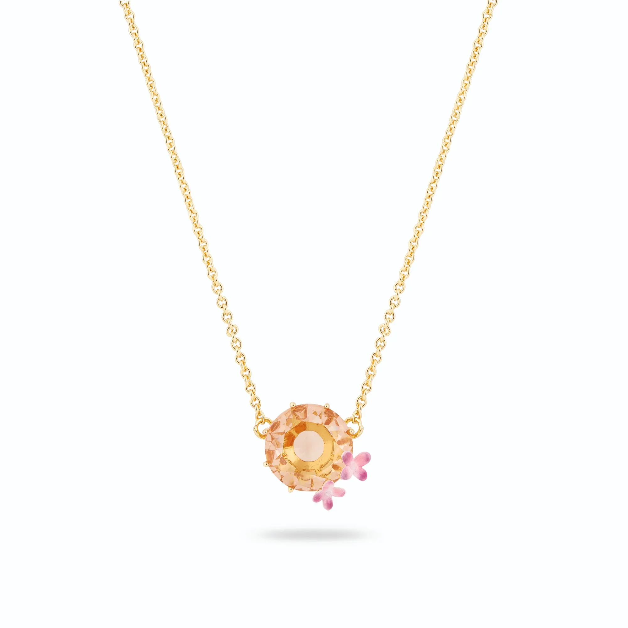 Les Nereides Apricot Peach Diamantine Flower and Round Stone Necklace