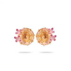 Les Nereides Apricot Peach Diamantine Flower and Round Stone Post Earrings