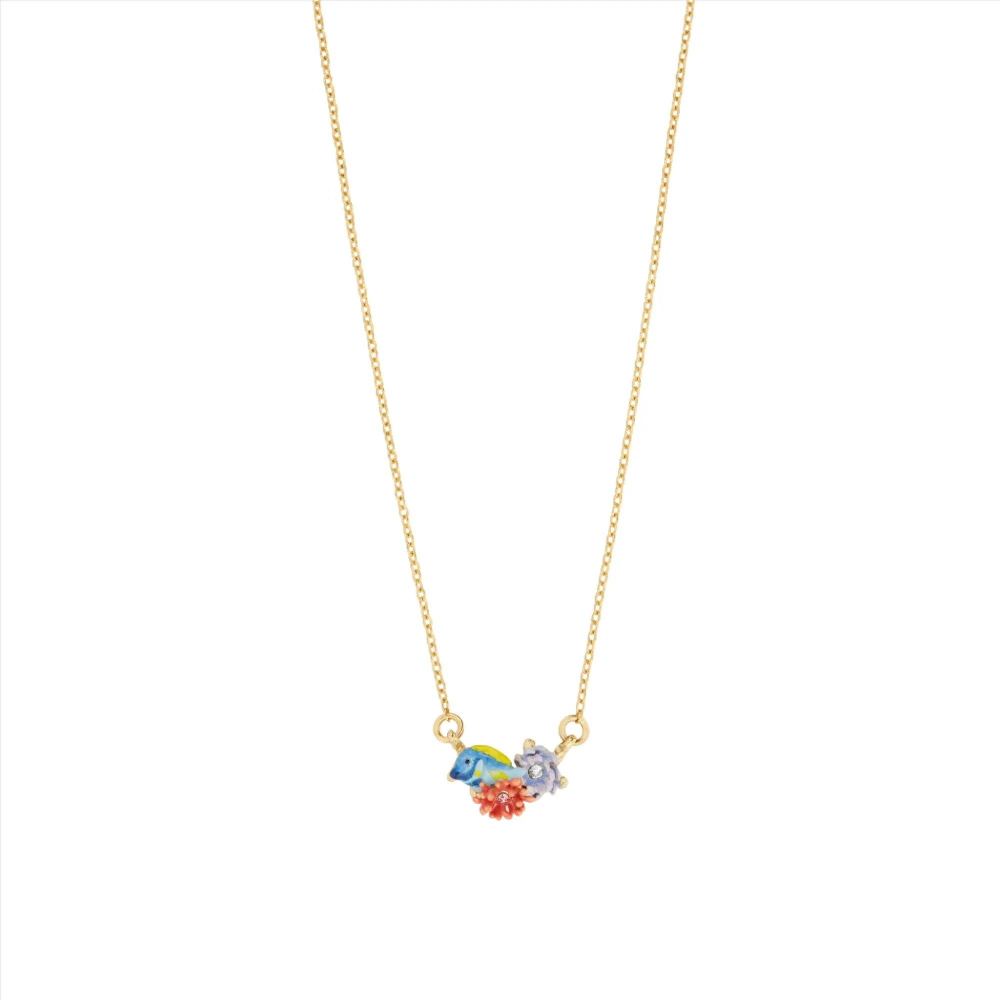 Les Nereides Blue fish and pink anemone pendant Necklace