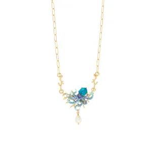 Les Nereides Blue octopus, cut glass blue stone and pearl bead Necklace