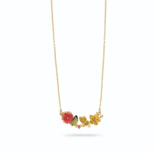 Les Nereides Butterfly and Enameled Flower Necklace