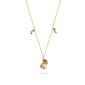 Les Nereides Enameled Butterfly and Round Stone Pendant Necklace