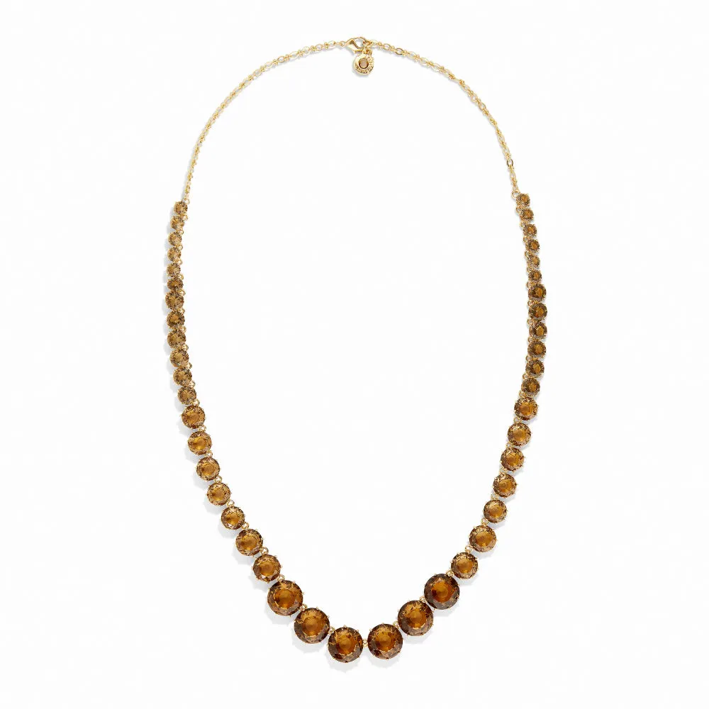Les Nereides Golden Brown Diamantine Round Stones Long Necklace