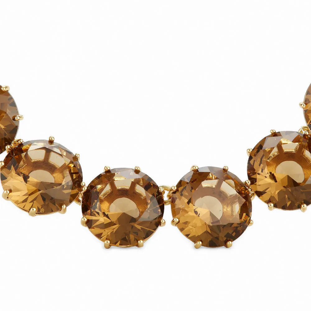 Les Nereides Golden Brown Diamantine Round Stones Long Necklace
