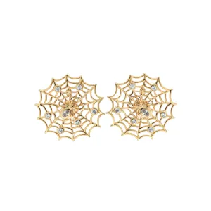 Les Nereides Golden Spider web and Crsytal Post Earrings