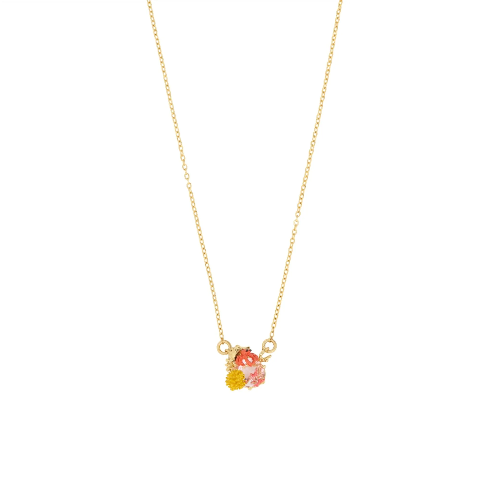 Les Nereides Hermit crab and light pink cut glass stone pendant Necklace