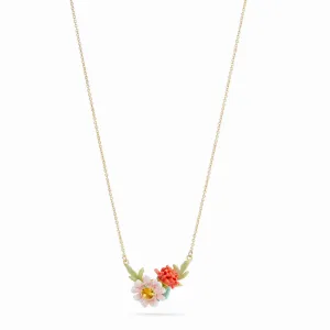 Les Nereides Red Dahlia And Pink Meadow Flower Pendant Necklace