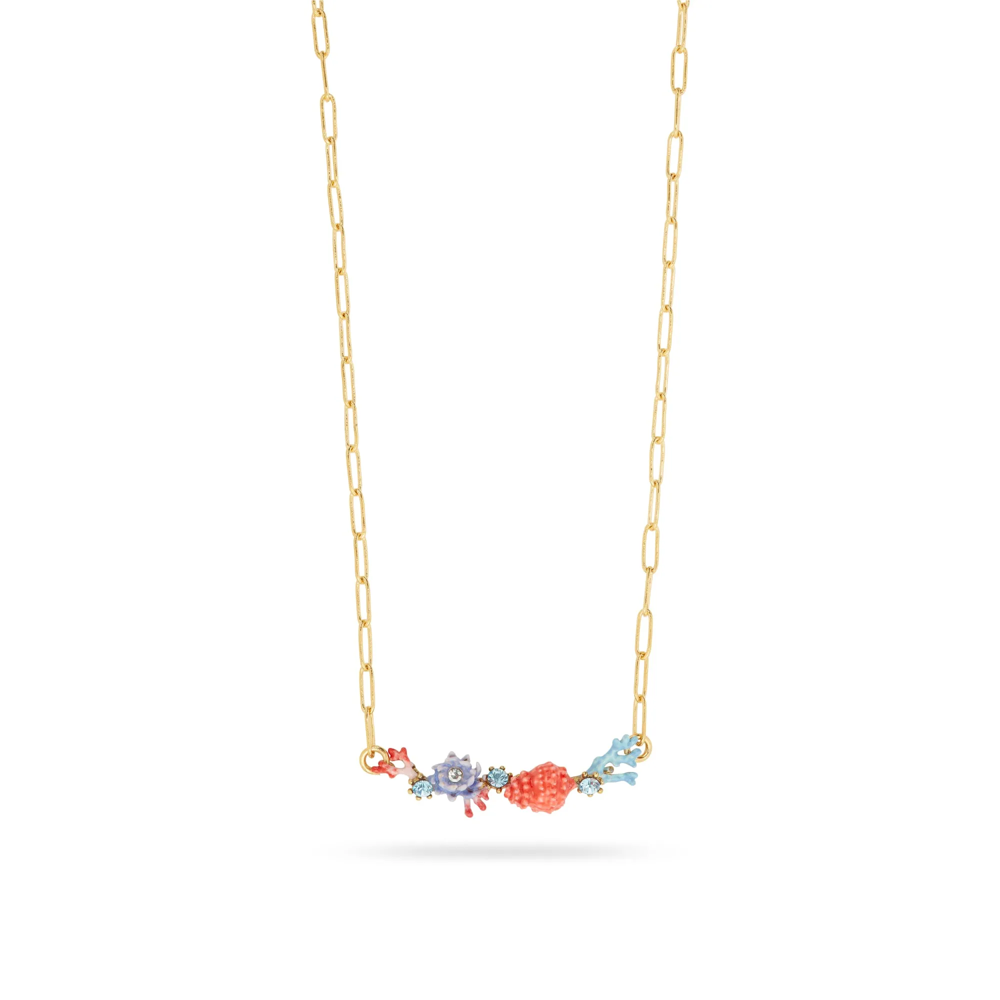 Les Nereides Seashell, Coral and Cut Glass Stone Necklace