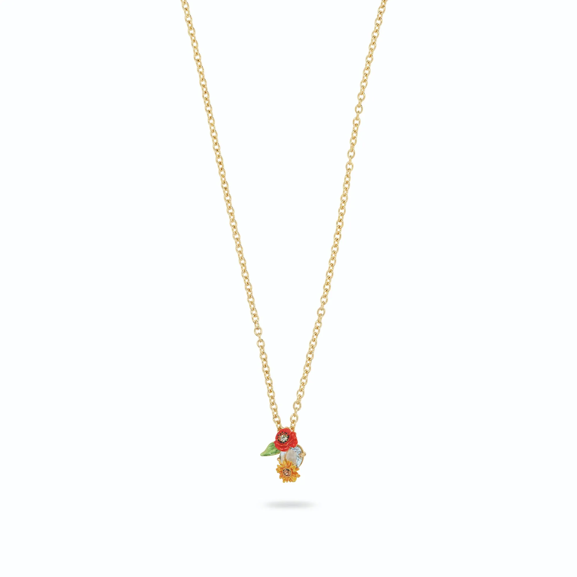 Les Nereides Wildflower and Round Stone Pendant Necklace