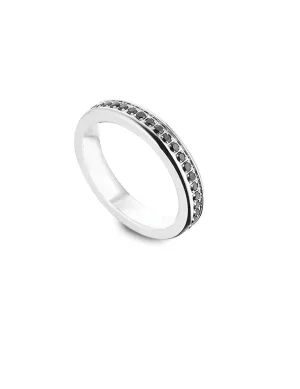 Luca Barra Ladies and Gents Steel Ring With Black Crystals - Size 25