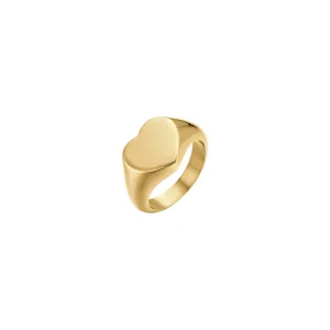 Luca Barra Ladies Signet Ring in IP Gold Steel with Hearth - Size 10
