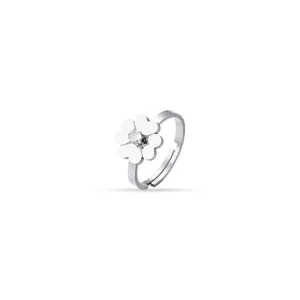 Luca Barra Ladies Steel Ring with Four-Leaf Clover and White Zircon