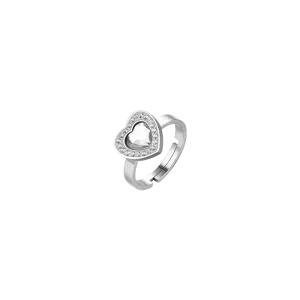 Luca Barra Ladies Steel Ring with White Crystal Heart and White Crystals