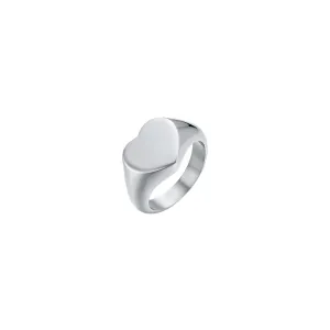 Luca Barra Ladies Steel Signet Ring with Heart – Size 14