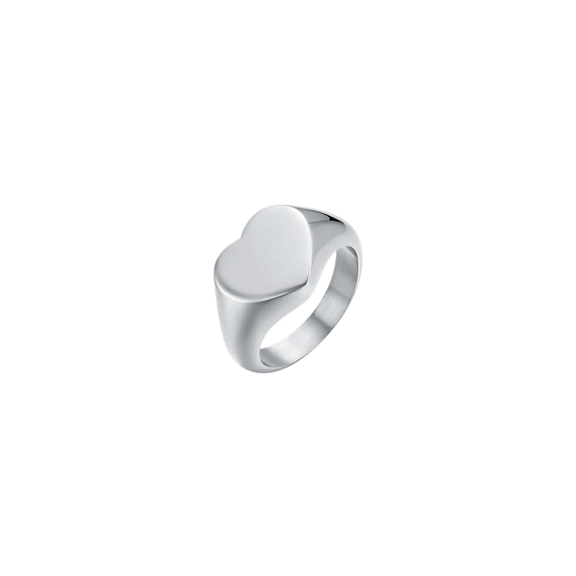 Luca Barra Ladies Steel Signet Ring with Heart – Size 14