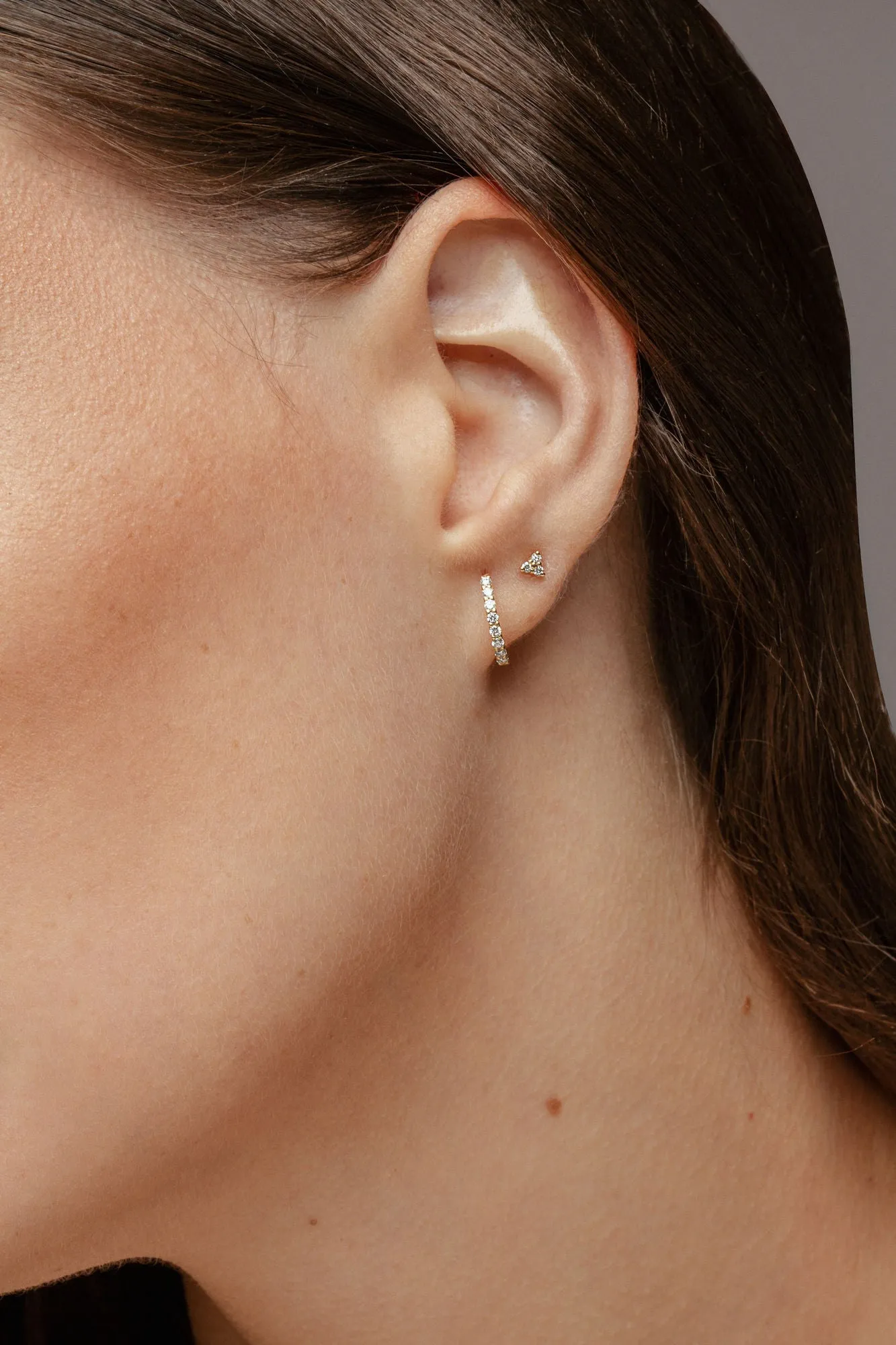 Medium Line 18K Rose Gold Hoops w. Lab-Grown Diamonds