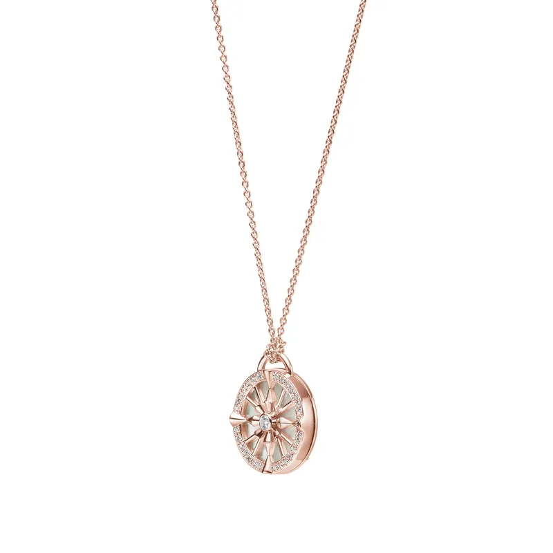 Mikimoto 18ct Rose Gold Mother of Pearl 0.16ct Diamond Lucky Arrows Necklace