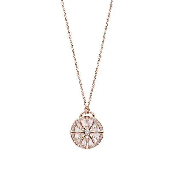 Mikimoto 18ct Rose Gold Mother of Pearl 0.16ct Diamond Lucky Arrows Necklace