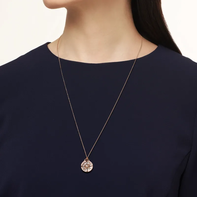 Mikimoto 18ct Rose Gold Mother of Pearl 0.16ct Diamond Lucky Arrows Necklace