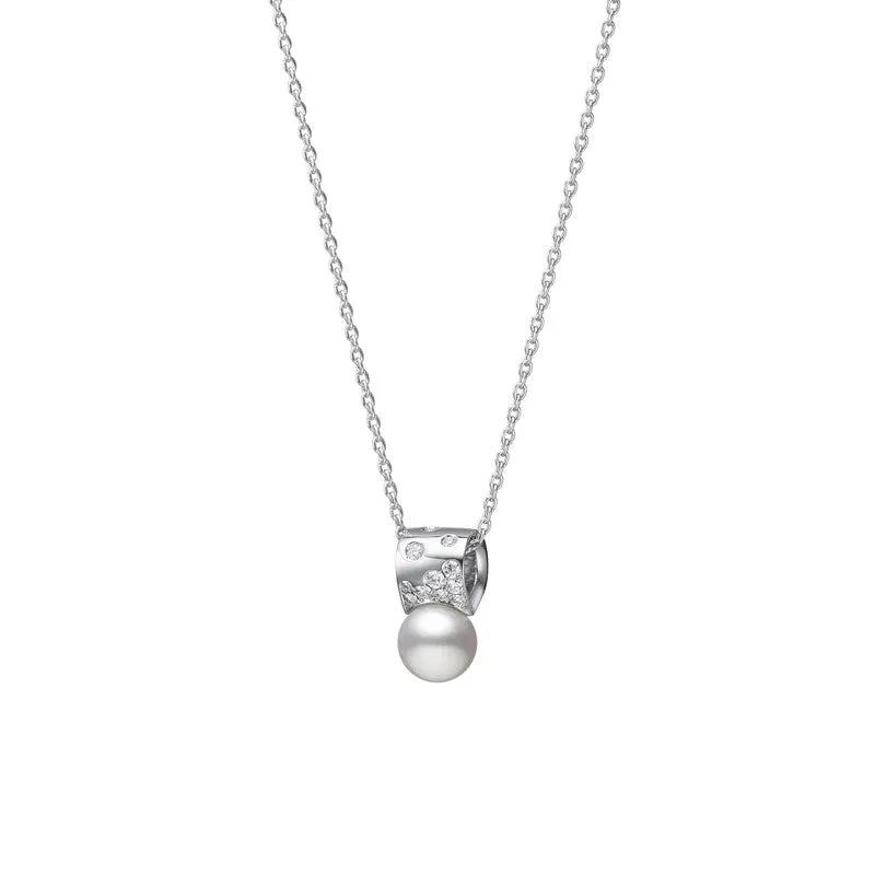 Mikimoto 18ct White Gold Akoya Pearl 0.18ct Diamond Universe Elements Necklace