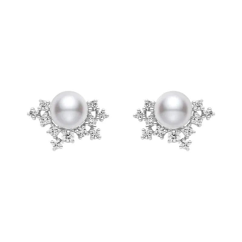 Mikimoto 18ct White Gold Akoya Pearl Diamond Earrings