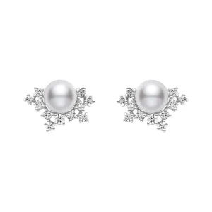 Mikimoto 18ct White Gold Akoya Pearl Diamond Earrings