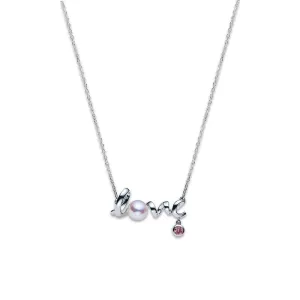 Mikimoto 18ct White Gold White Akoya Pearl and Diamond 'Love' Necklace