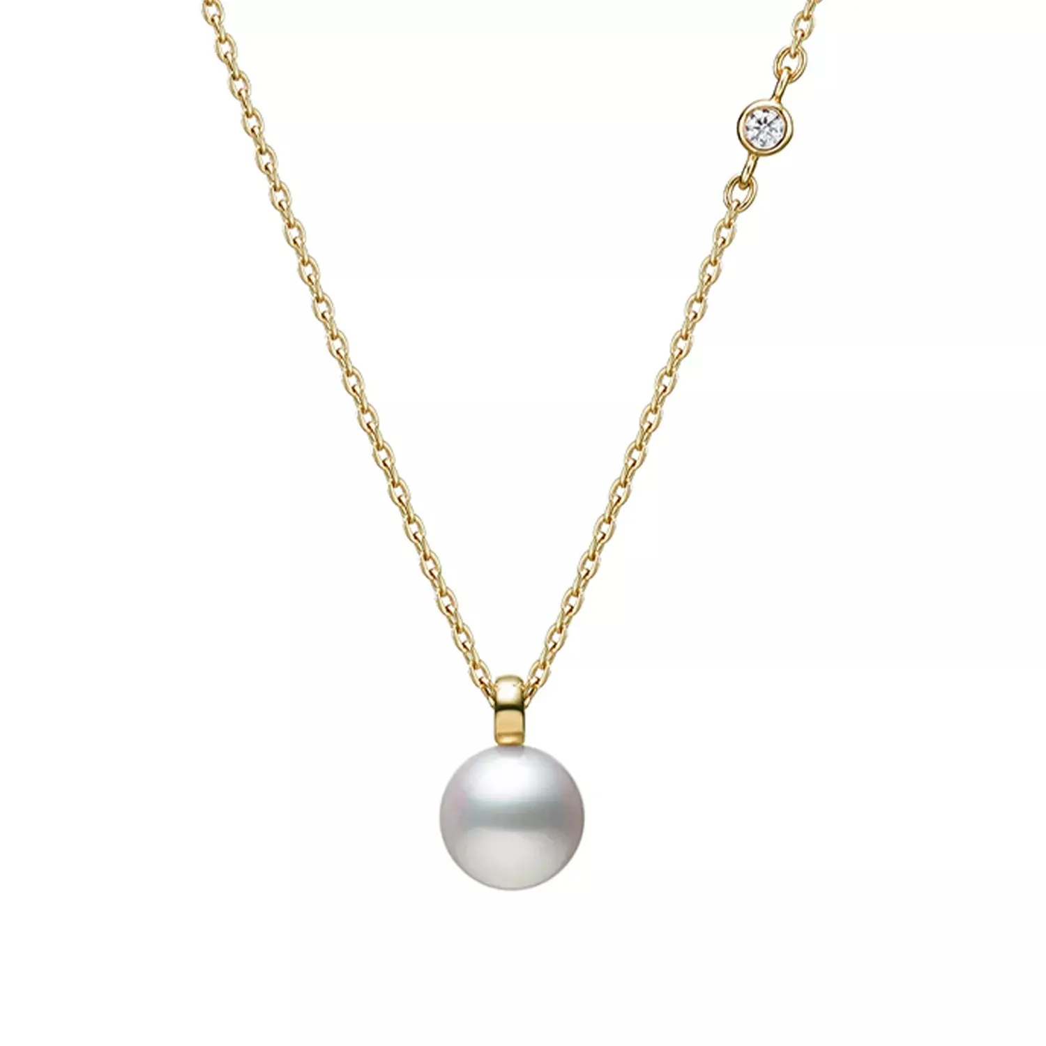 Mikimoto 18ct Yellow Gold Akoya Pearl 0.08ct Diamond Classic Necklace