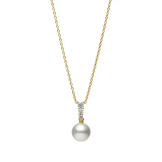 Mikimoto 18ct Yellow Gold Akoya Pearl 0.13 ct Diamond Morning Dew Necklace