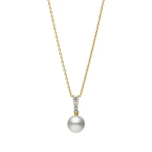 Mikimoto 18ct Yellow Gold Akoya Pearl 0.13 ct Diamond Morning Dew Necklace