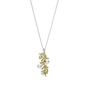Mikimoto  18ct Yellow Gold Akoya Pearl Diamond and Peridot Olive Necklace