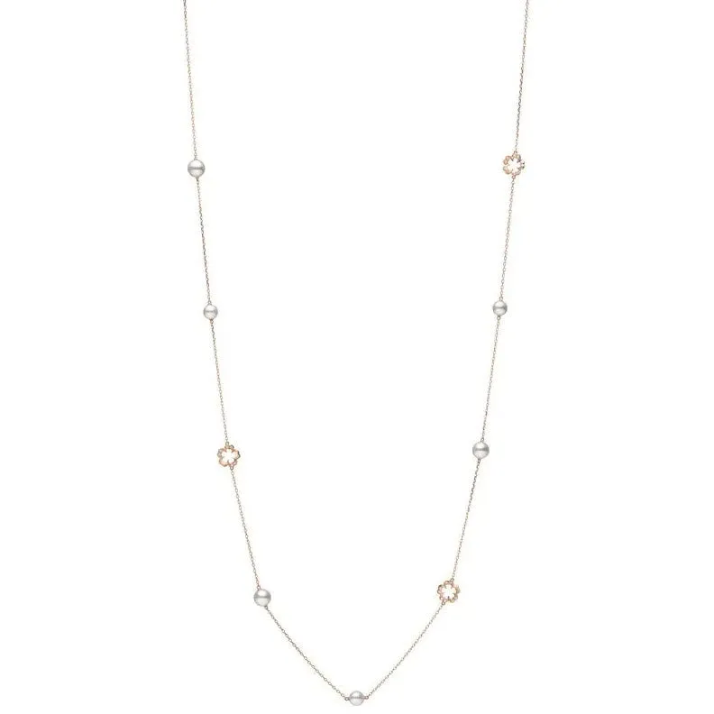 Mikimoto Cherry Blossom 18ct Rose Gold Pearl Diamond Sautoir Necklace
