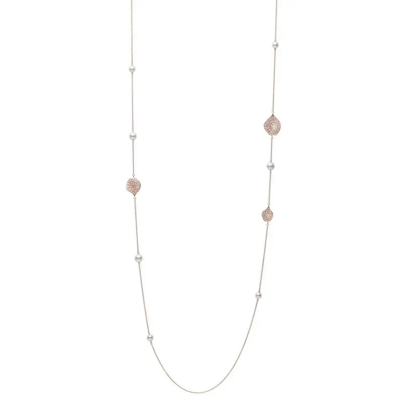 Mikimoto Les Petales Place Vendome Rose Gold Pearl Diamond Sautoir Necklace