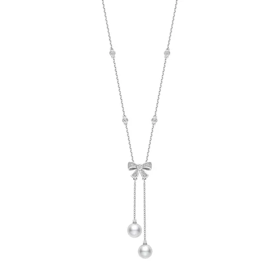 Mikimoto Ribbon 18ct White Gold Akoya Pearl Diamond Necklace