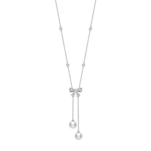 Mikimoto Ribbon 18ct White Gold Akoya Pearl Diamond Necklace