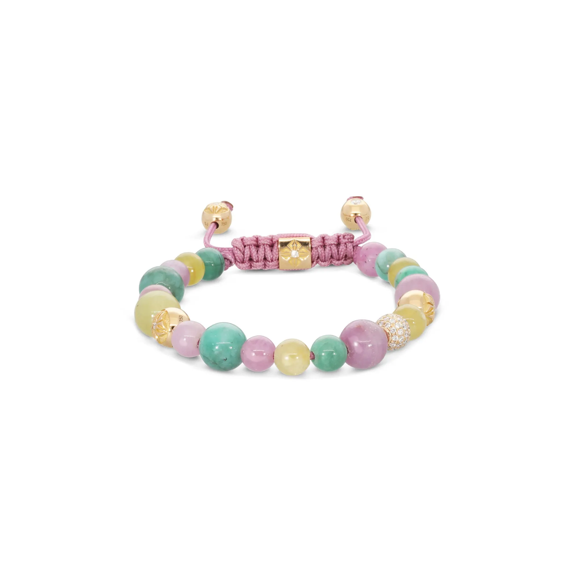 Multisize Non-Braided 18K Gold Bracelet w. Diamonds, Emerald & Sapphire