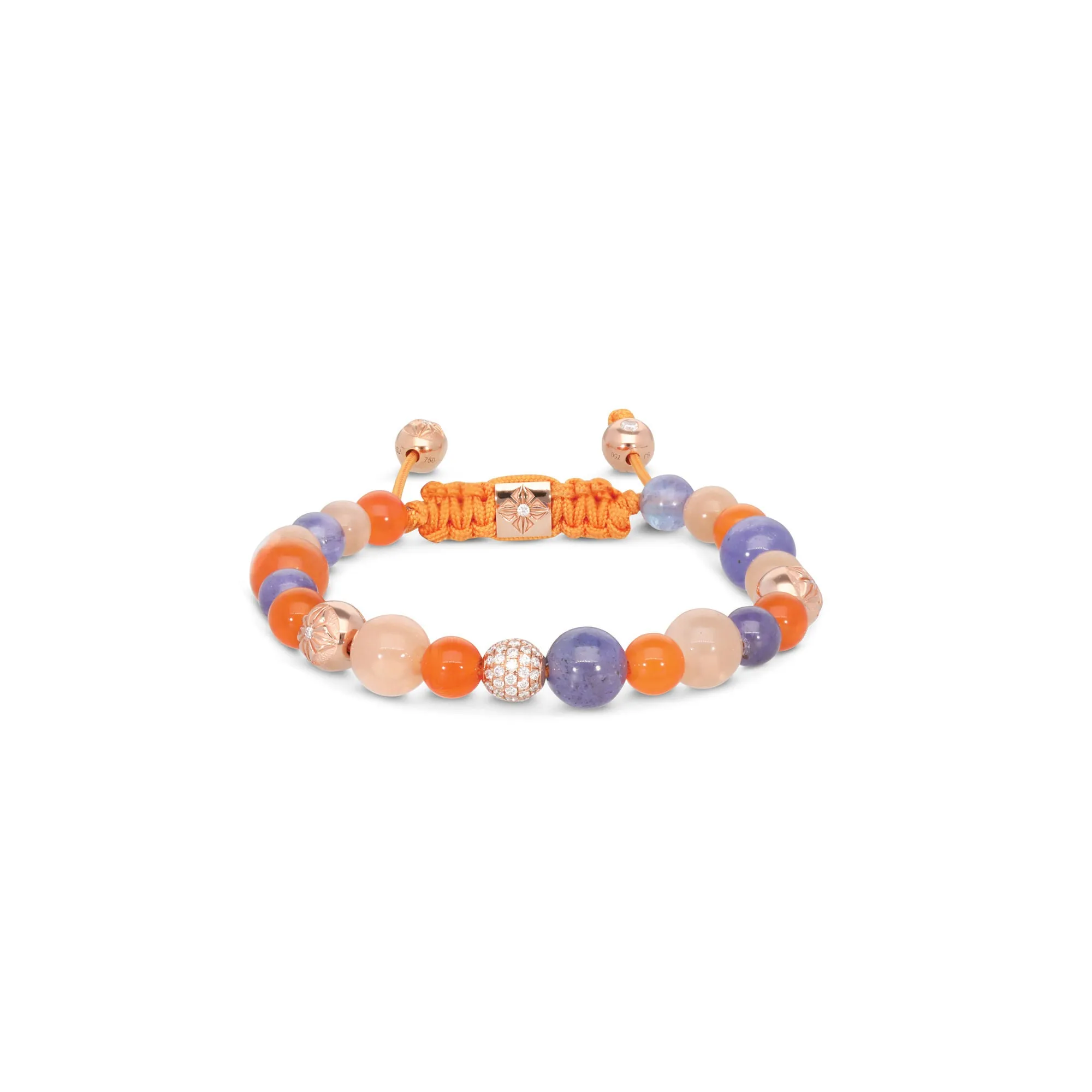 Multisize Non-Braided 18K Rosegold Bracelet w. Diamonds, Moonstone, Tanzanite & Carnelian