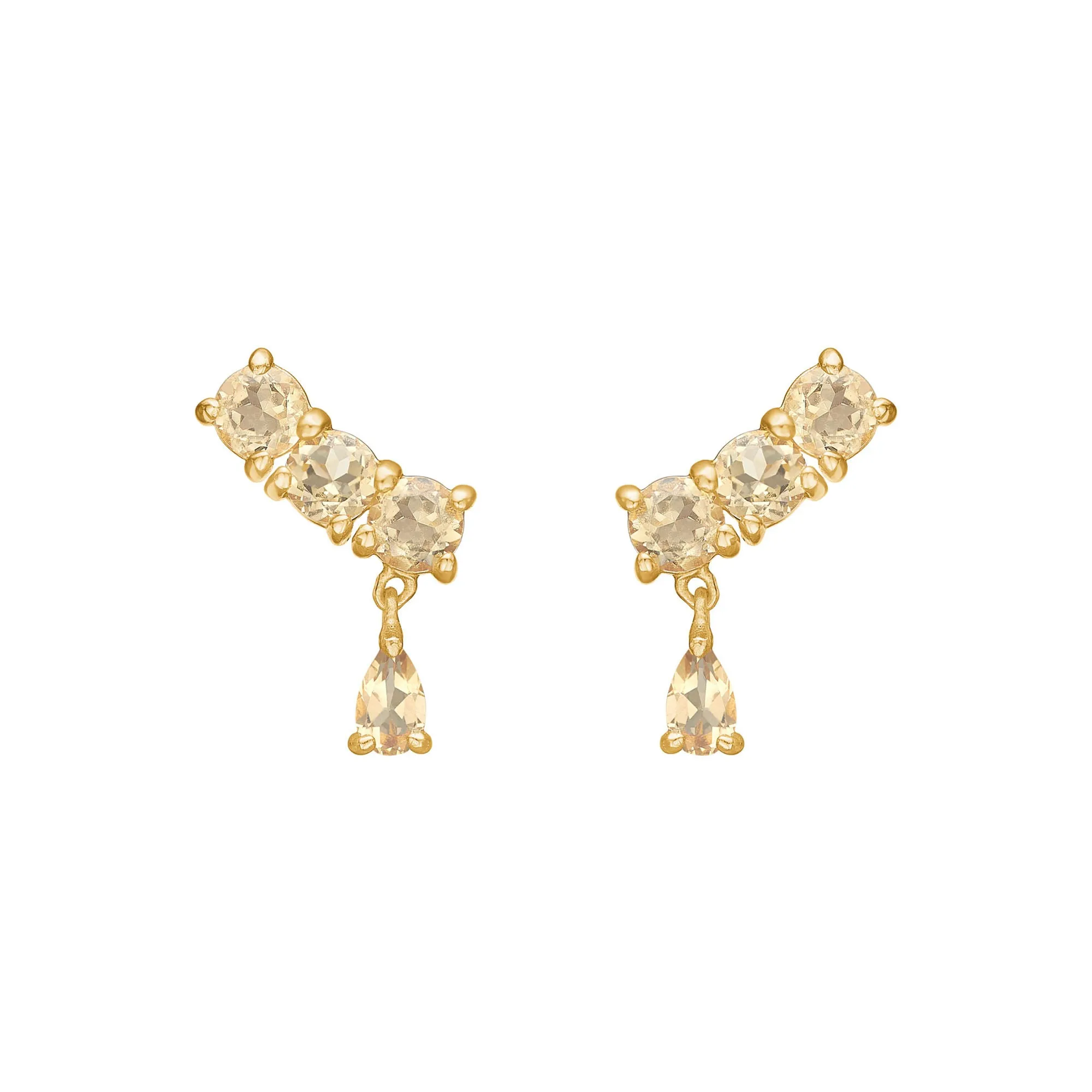 Olalla 18K Gold Plated Studs w. round & pear shaped Quartz