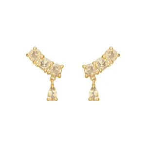 Olalla 18K Gold Plated Studs w. round & pear shaped Quartz