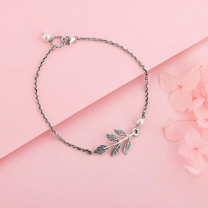Oxidised Silver Leaf Bracelet Giva